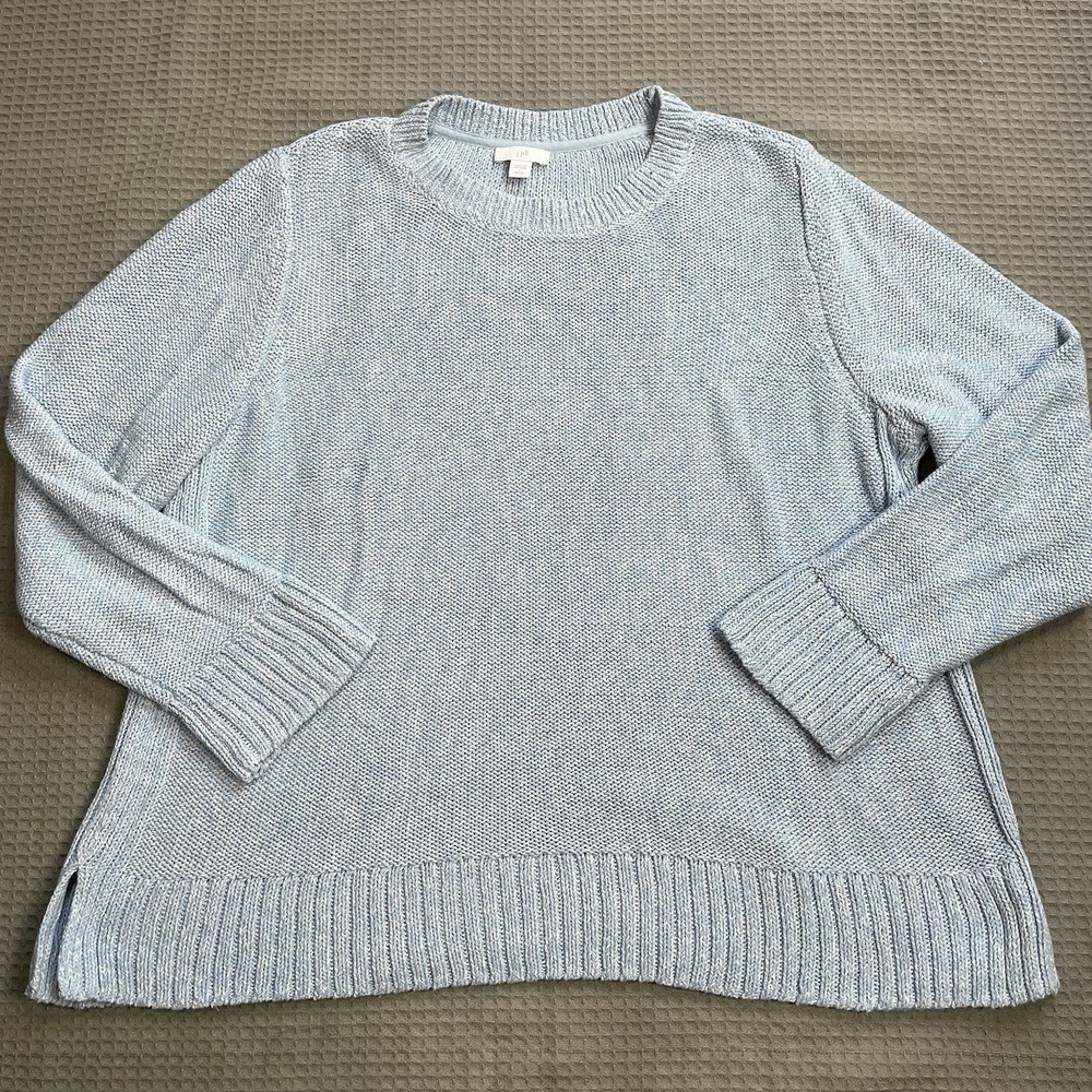 J.Jill Sweater Large Petite LP Womens Light Blue Marl Crewneck Cotton Blend